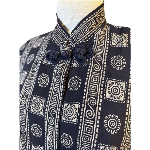 Dana Buchman 100% Silk Tunic Geometric Print Mandarin Collar Sz. 12 - Picture 6 of 15
